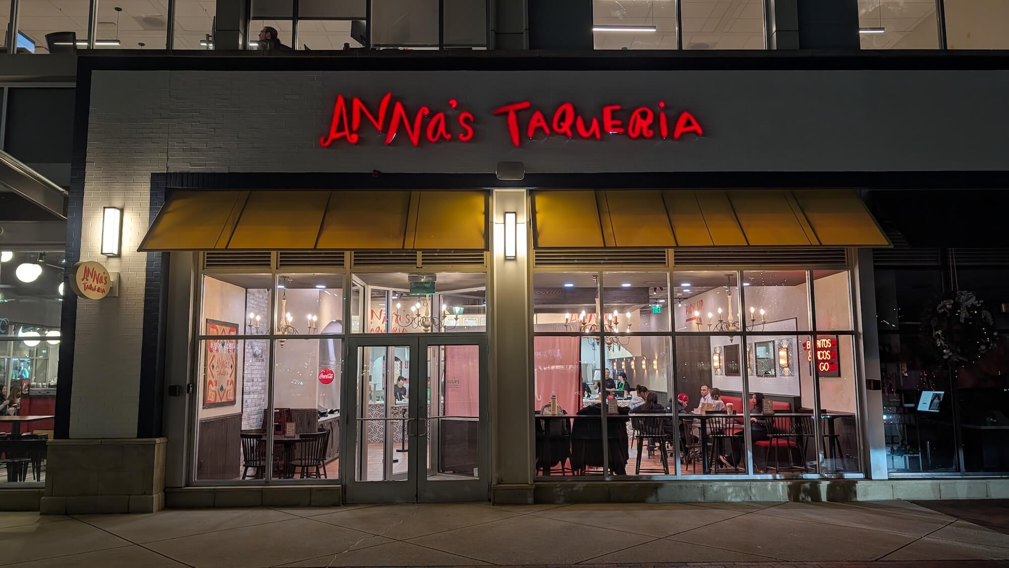 Exterior shot of the Anna's Taqueria Dedham location